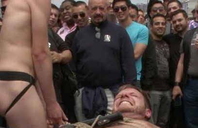 Cock hungry whore cattle prodded and fucked at Dore Alley Street Fair